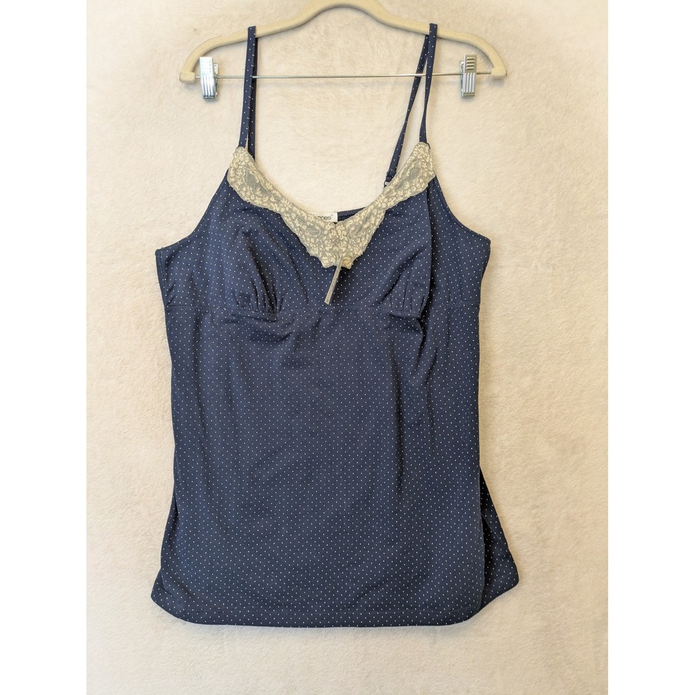 NEW Maurices Camisole Women's 0X Navy Polka Dot‎ Lace Trim Adjustable Straps